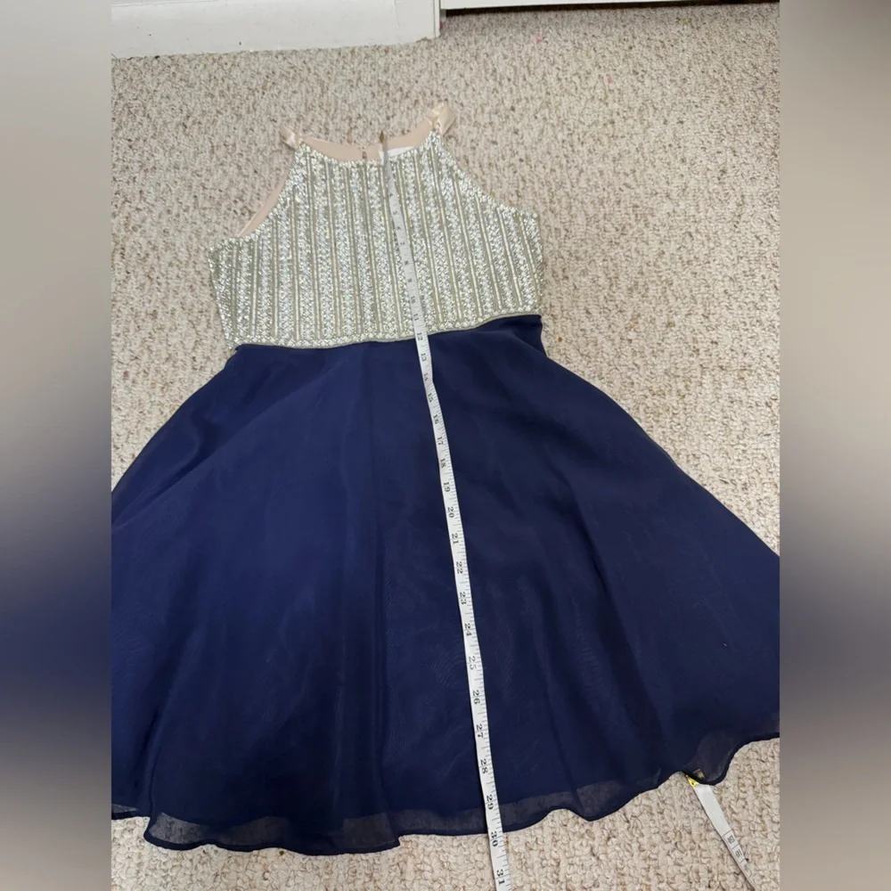 Rare Editions Glittering Silver and Deep Blue Kids Dress size 14 NWOT